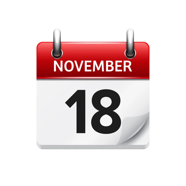 18 листопада. Векторна плоска піктограма щоденного календаря. Дата і час, день, місяць. Відпочинок . — стоковий вектор