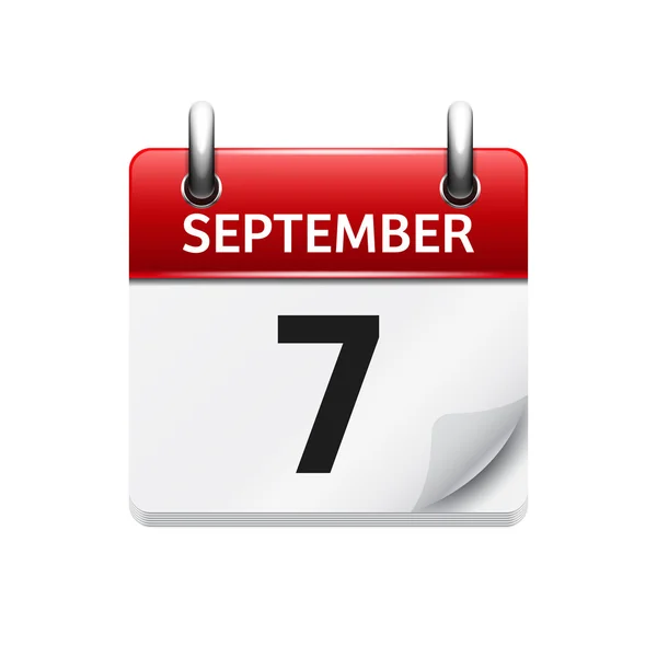 7. září. Ikona vektorové ploché denní složky Datum a čas, den, měsíc. Dovolená. — Stockový vektor