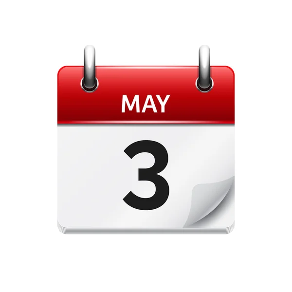 3 Μαΐου. Διάνυσμα ημερολόγιο εικονίδιο επίπεδη καθημερινά. Ημερομηνία και ώρα, ημέρα, μήνα. Ενοικιαζόμενα. — Διανυσματικό Αρχείο