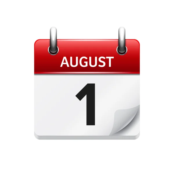 1. August Vektor flaches Kalendersymbol. Datum und Uhrzeit, Tag und Monat. Urlaub. — Stockvektor