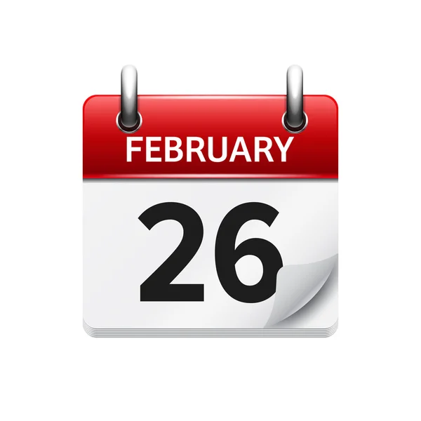26 de Fevereiro. Vetor plana ícone do calendário diário. Data e hora, dia, mês. Férias . — Vetor de Stock