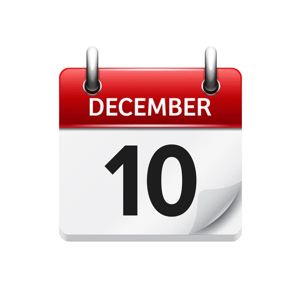 Le 10 décembre. Icône vectorielle du calendrier quotidien plat. Date et heure, jour, mois. Vacances . — Image vectorielle