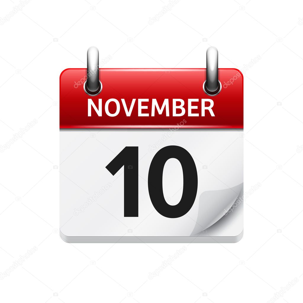 November 10 . Vector flat daily calendar icon. Date and time, day, month. Holiday.