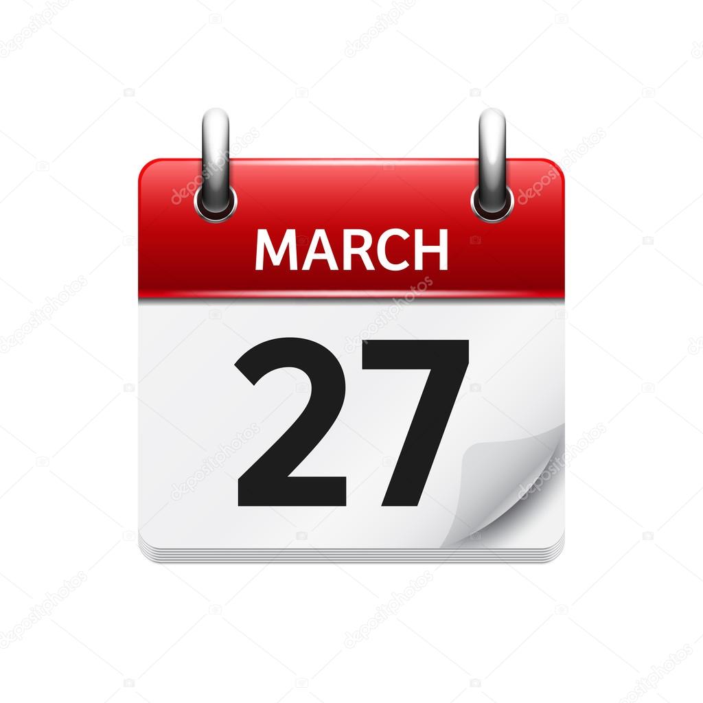 March 27. Vector flat daily calendar icon. Date and time, day, month. Holiday.