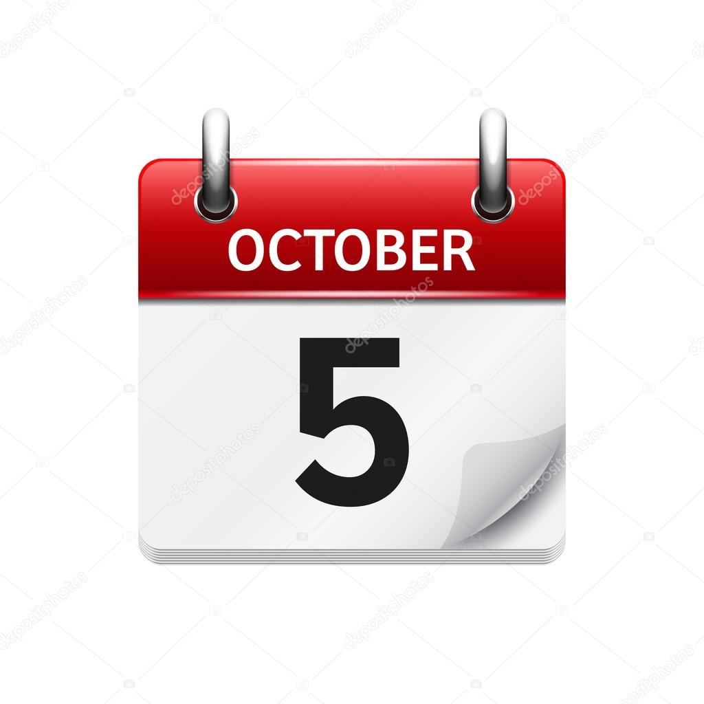 October  5. Vector flat daily calendar icon. Date and time, day, month. Holiday.