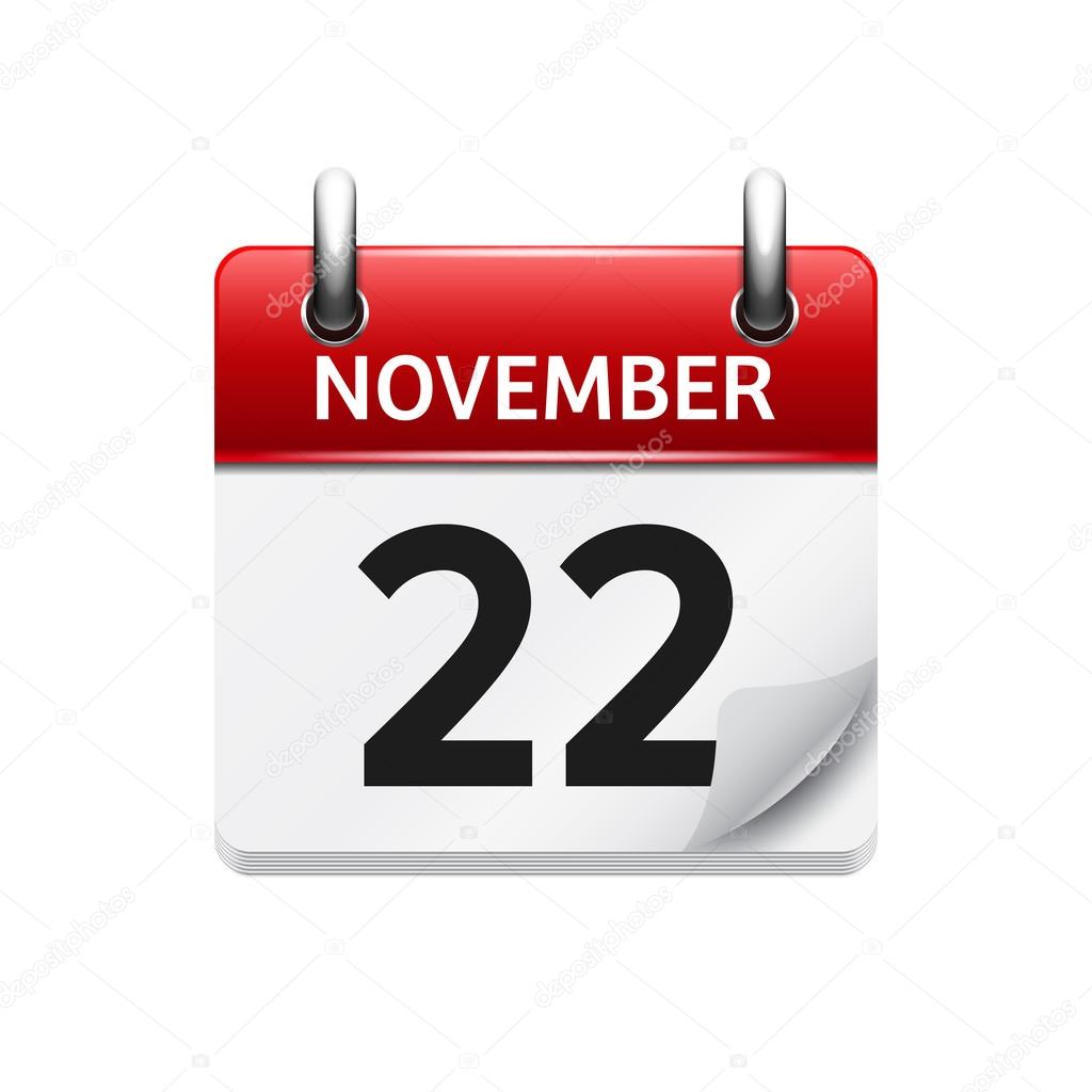 22 de noviembre. Vector plano icono de calendario diario. Fecha y hora
