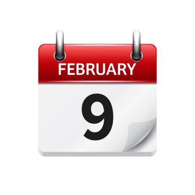 February 9. Vector flat daily calendar icon. Date and time, day, month. Holiday.