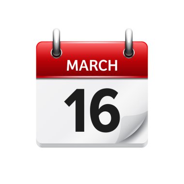 March 16. Vector flat daily calendar icon. Date and time, day, month. Holiday.