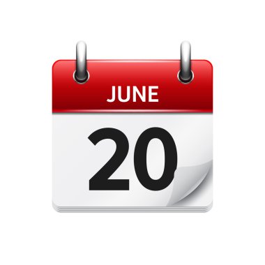 20 Haziran. Vektör düz günlük takvim simgesi. Tarih ve saat, gün, ay. Holiday.