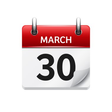 March 30. Vector flat daily calendar icon. Date and time, day, month. Holiday.