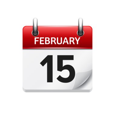 February 15. Vector flat daily calendar icon. Date and time, day, month. Holiday.