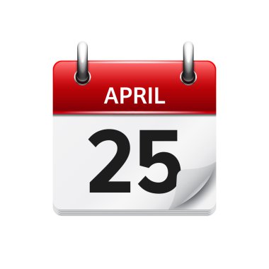 April 25. Vector flat daily calendar icon. Date and time, day, month. Holiday.