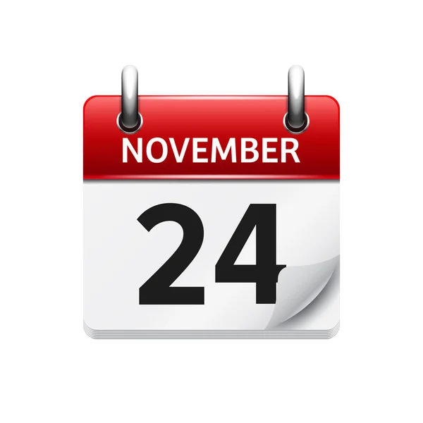 24. November Vektor flachen Tageskalender Symbol. Datum und Uhrzeit, Tag und Monat. Urlaub. — Stockvektor