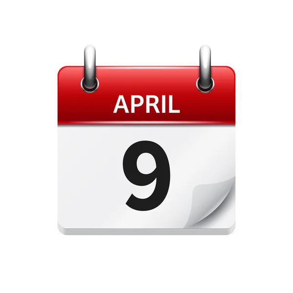 9 de abril. Vector plano icono de calendario diario. Fecha y hora, día, mes. Vacaciones . — Vector de stock