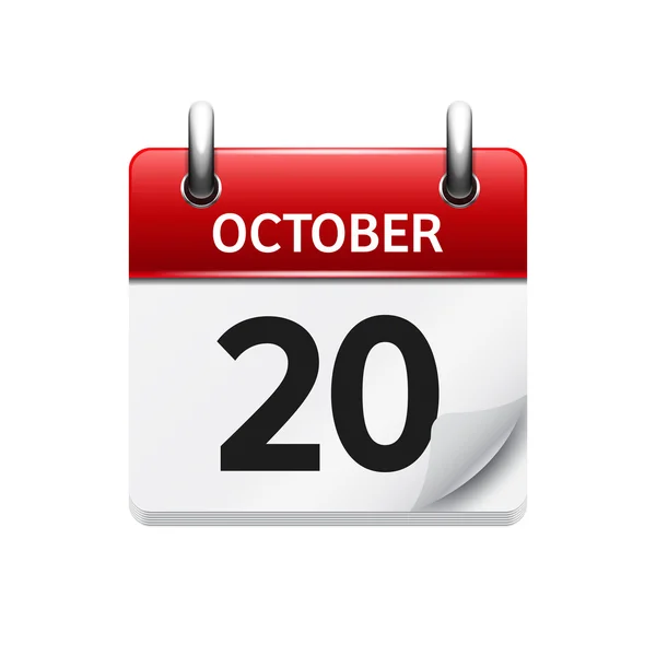 20 de octubre. Vector plano icono de calendario diario. Fecha y hora, día, mes. Vacaciones . — Vector de stock