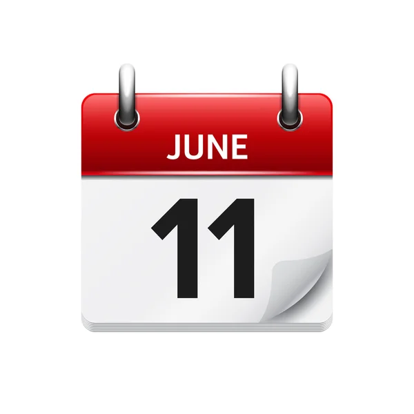 11. června. Ikona vektorové ploché denní složky Datum a čas, den, měsíc. Dovolená. — Stockový vektor