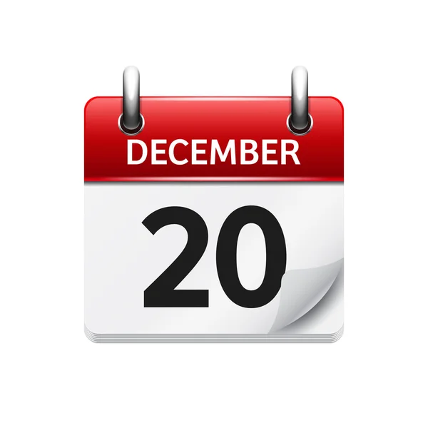 20 grudnia. Wektorowa płaska ikona kalendarza dziennego. Data i godzina, dzień, miesiąc. Holiday. — Wektor stockowy