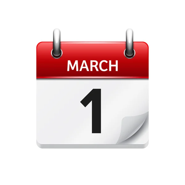 March 1. Vector flat daily calendar icon. Date and time, day, month. Holiday. — Stok Vektör