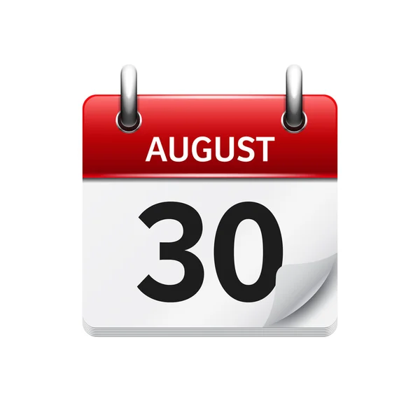 30 de agosto. Vector plano icono de calendario diario. Fecha y hora, día, mes. Vacaciones . — Vector de stock