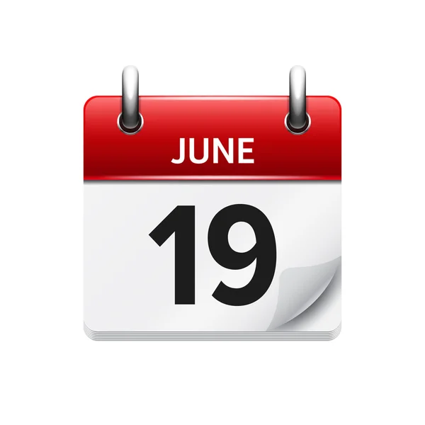 19 червня. Векторна плоска піктограма щоденного календаря. Дата і час, день, місяць. Відпочинок . — стоковий вектор