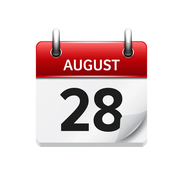 28 de agosto. Vector plano icono de calendario diario. Fecha y hora, día, mes. Vacaciones . — Vector de stock