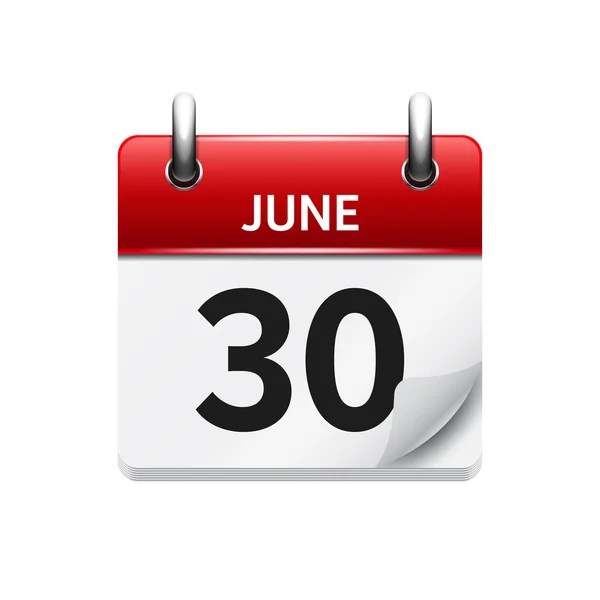 30 de junio. Vector plano icono de calendario diario. Fecha y hora, día, mes. Vacaciones . — Archivo Imágenes Vectoriales