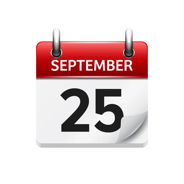 Szeptember 25. Vektor lakás napi naptári ikonra. Dátum és idő, nap, hónap. Holiday. — Stock Vector
