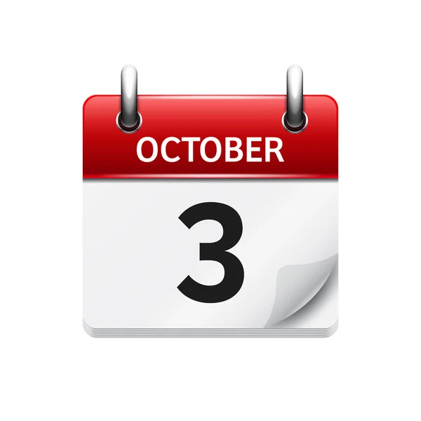 Στις 3 Οκτωβρίου. Διάνυσμα επίπεδη ημερήσιο εικονίδιο ημερολογίου. Ημερομηνία και ώρα, ημέρα, μήνας. Διακοπών. — Διανυσματικό Αρχείο