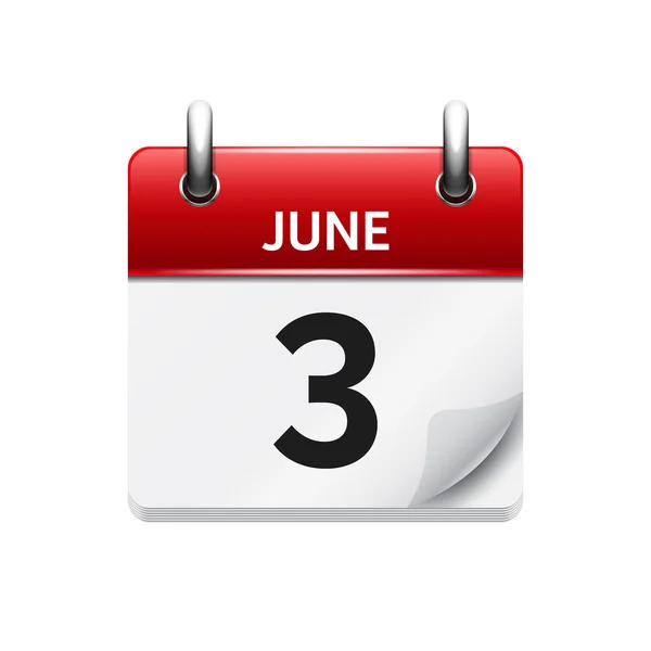 3 de junio. Vector plano icono de calendario diario. Fecha y hora, día, mes. Vacaciones . — Vector de stock