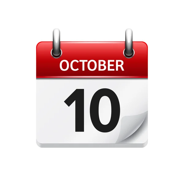 10 de octubre. Vector plano icono de calendario diario. Fecha y hora, día, mes. Vacaciones . — Archivo Imágenes Vectoriales