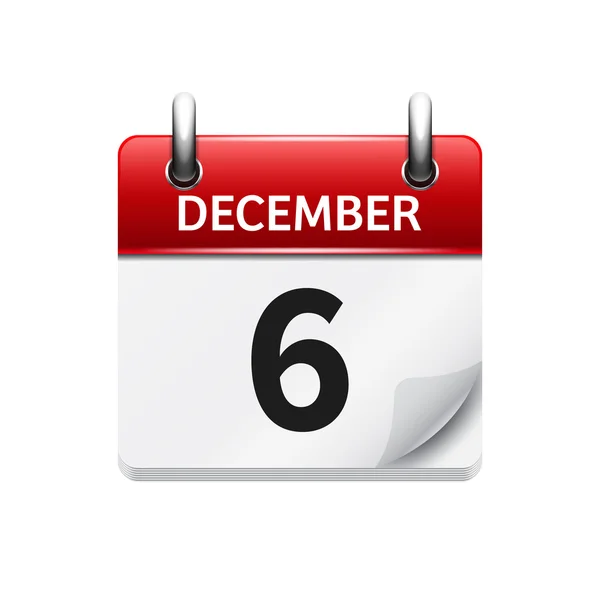 6 Desember. Ikon kalender rata rata vektor harian. Tanggal dan waktu, hari, bulan. Liburan . - Stok Vektor