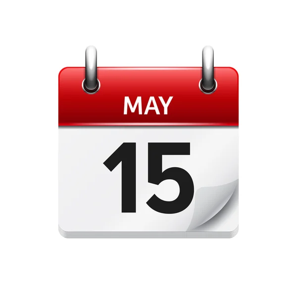 Le 15 mai. Icône vectorielle du calendrier quotidien plat. Date et heure, jour, mois. Vacances . — Image vectorielle