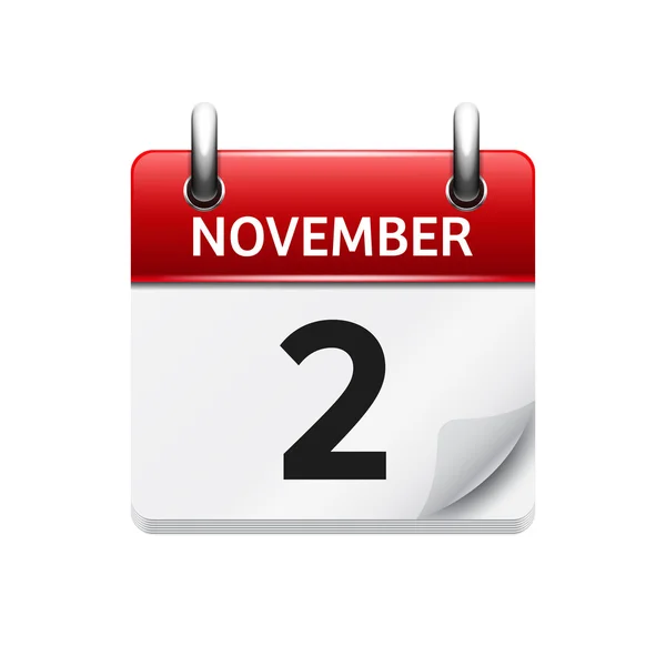 2. November. Vektor flaches Kalendersymbol. Datum und Uhrzeit, Tag und Monat. Urlaub. — Stockvektor