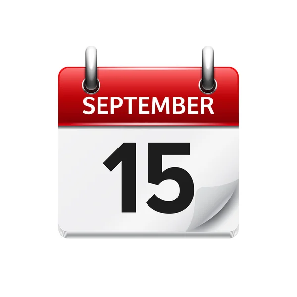 15. September Vektor flaches Kalendersymbol. Datum und Uhrzeit, Tag und Monat. Urlaub. — Stockvektor
