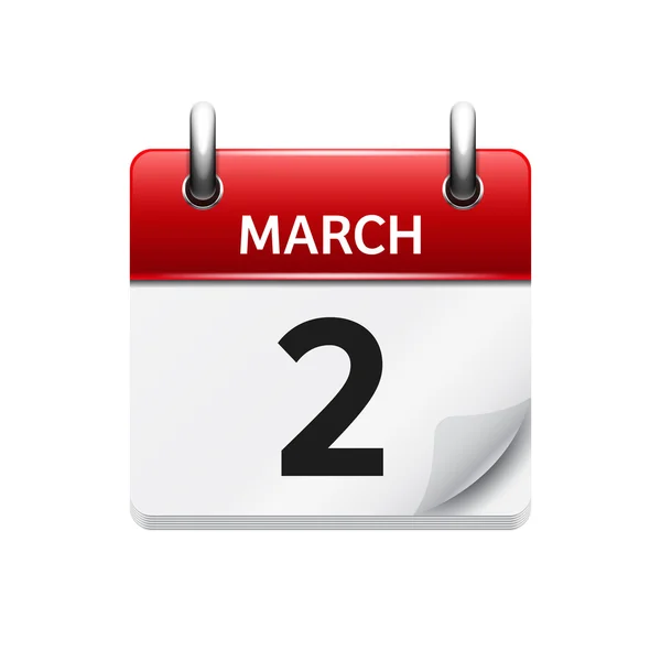March 2. Vector flat daily calendar icon. Date and time, day, month. Holiday. — Stok Vektör