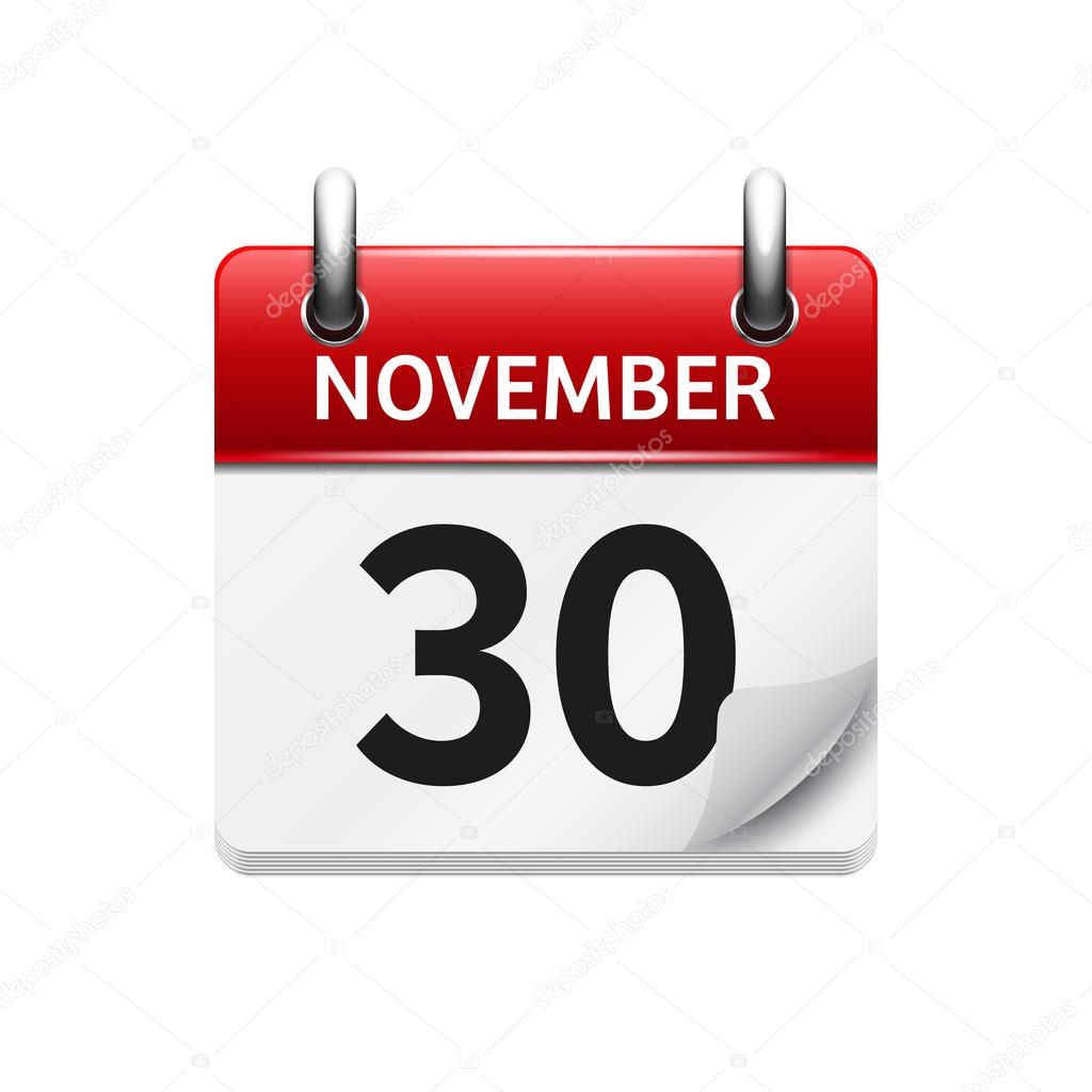 November  30. Vector flat daily calendar icon. Date and time, day, month. Holiday.