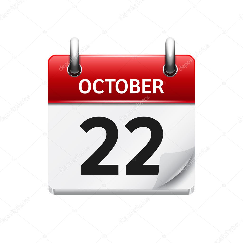 October  22. Vector flat daily calendar icon. Date and time, day, month. Holiday.