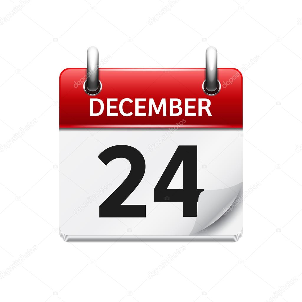 December  24. Vector flat daily calendar icon. Date and time, day, month. Holiday.