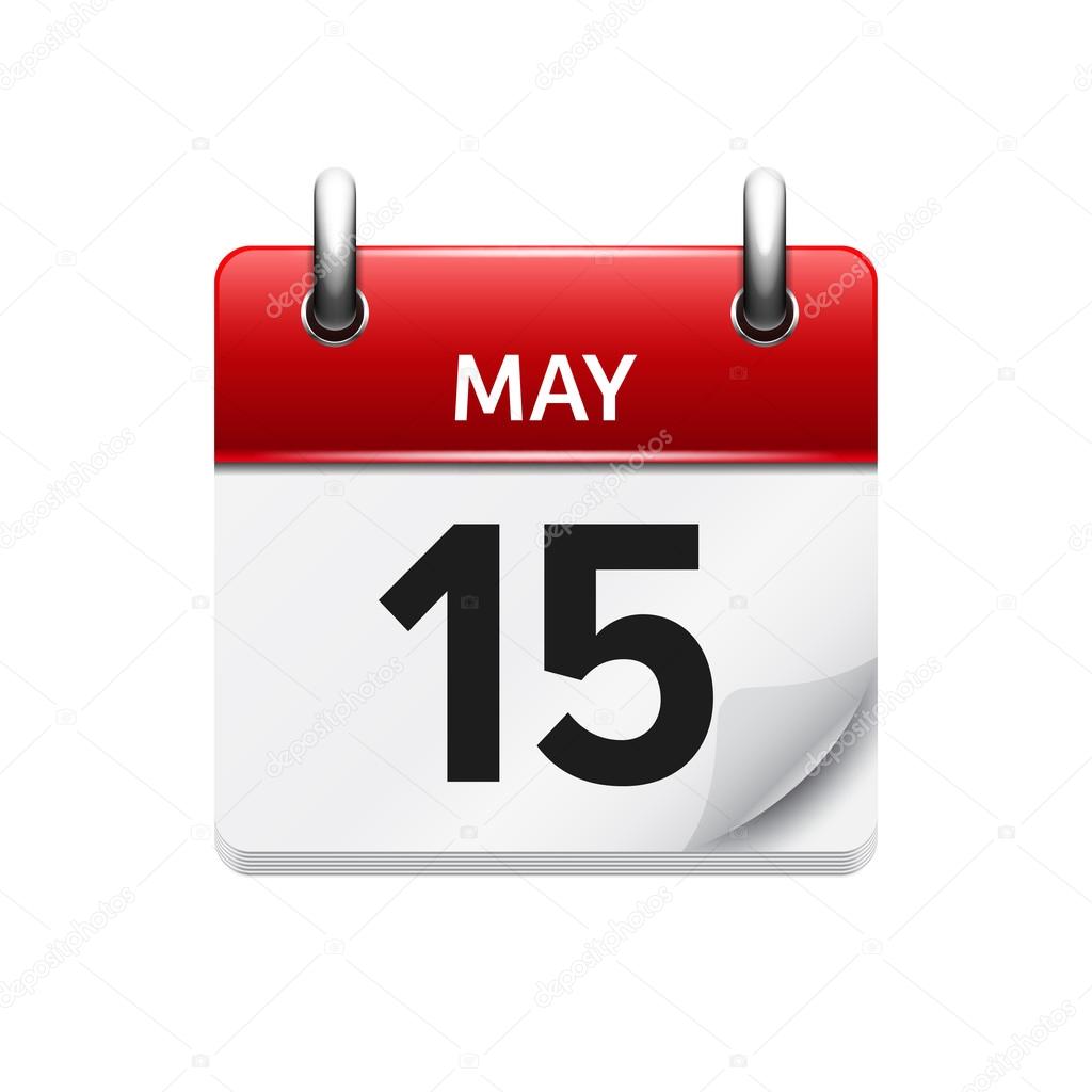 15 de mayo. Vector plano icono de calendario diario. Fecha y hora, día