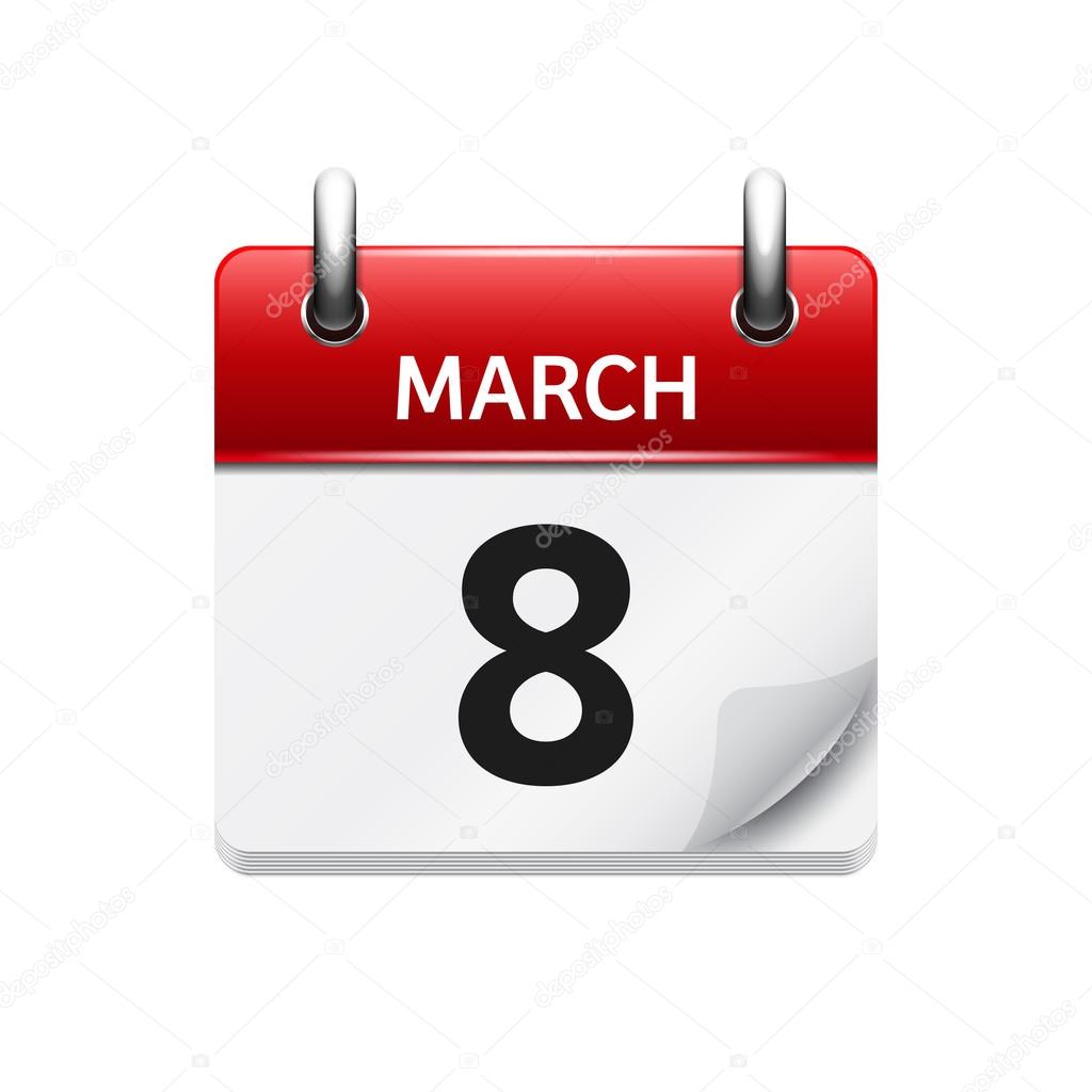 March 8. Vector flat daily calendar icon. Date and time, day, month. Holiday.