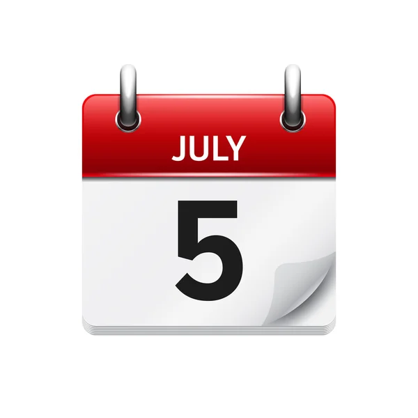 5 de julio. Vector plano icono de calendario diario. Fecha y hora, día, mes. Vacaciones . — Vector de stock