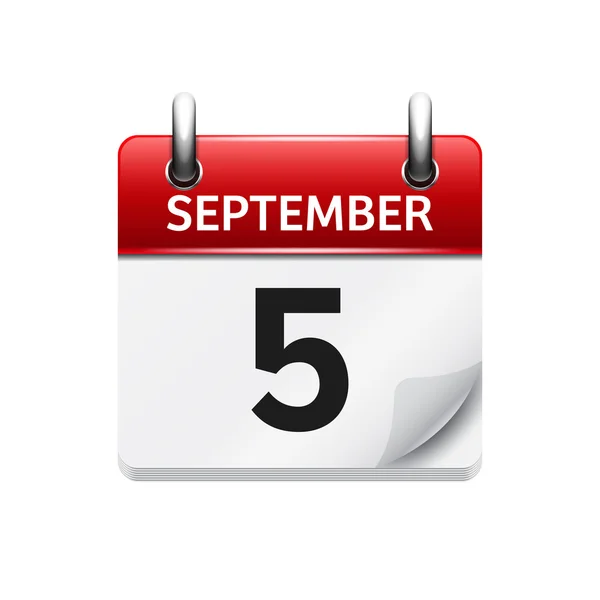 Szeptember 5. Vektor lakás napi naptári ikonra. Dátum és idő, nap, hónap. Holiday. — Stock Vector