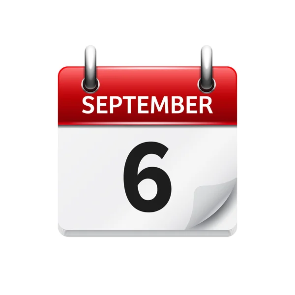 Στις 6 Σεπτεμβρίου. Διάνυσμα επίπεδη ημερήσιο εικονίδιο ημερολογίου. Ημερομηνία και ώρα, ημέρα, μήνας. Διακοπών. — Διανυσματικό Αρχείο