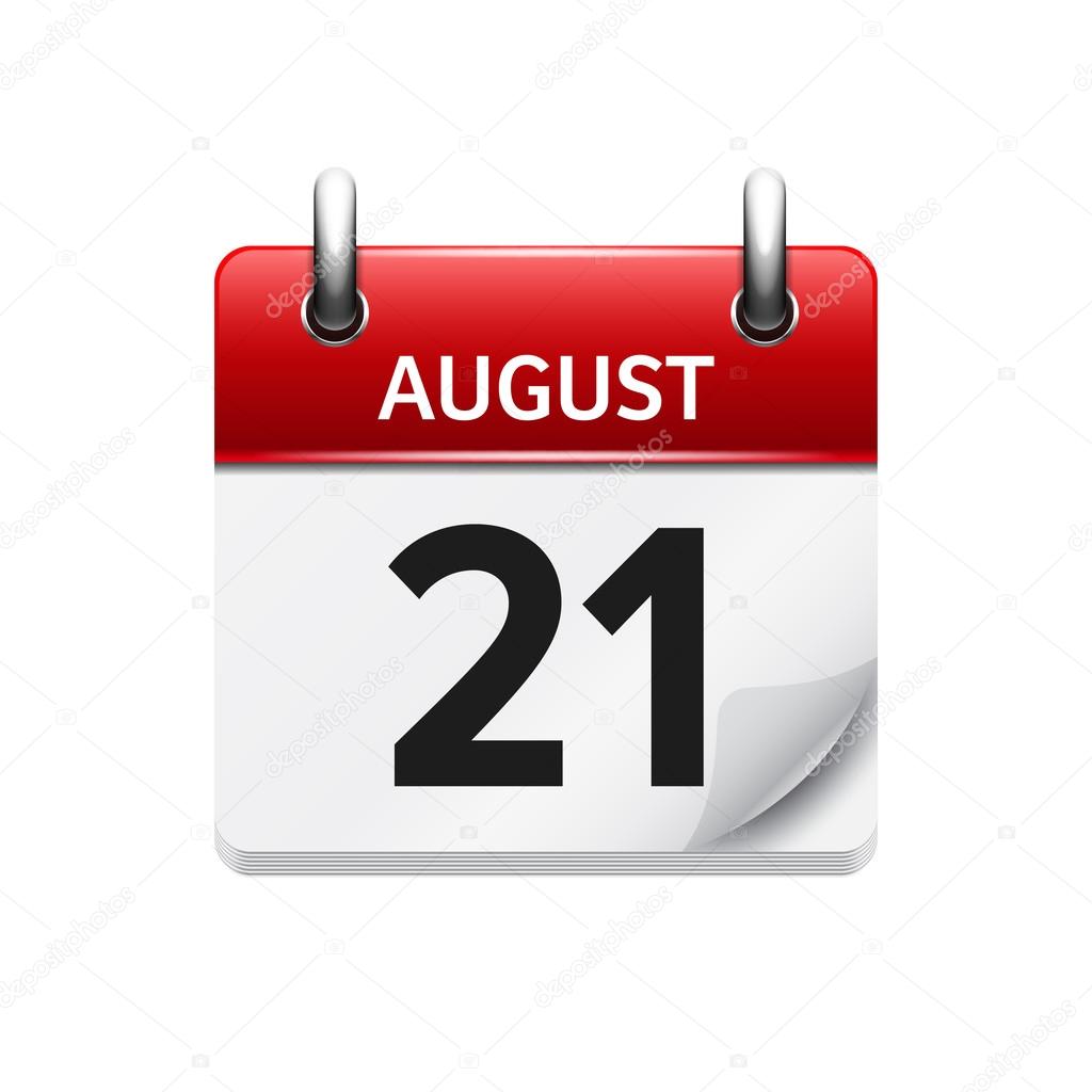 August 21. Vector flat daily calendar icon. Date and time, day, month. Holiday.
