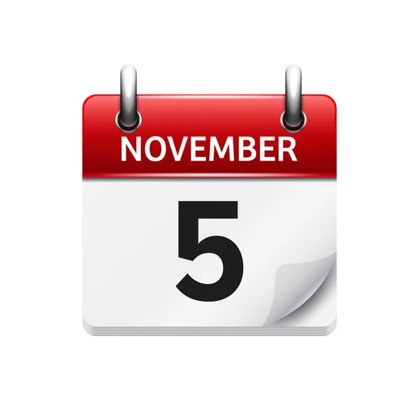 5. November Vektor flaches Kalendersymbol. Datum und Uhrzeit, Tag und Monat. Urlaub. — Stockvektor