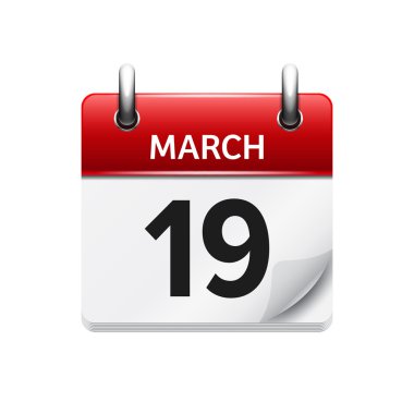 March 19. Vector flat daily calendar icon. Date and time, day, month. Holiday.