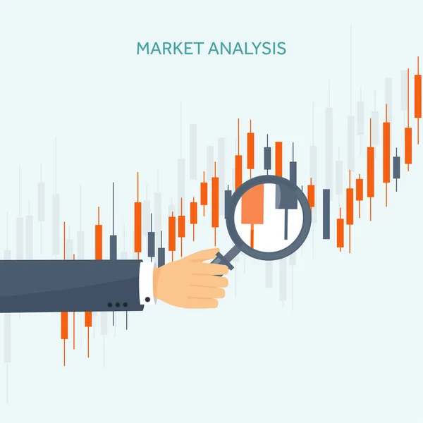 Vektör illüstrasyon. Düz arka plan. Piyasa ticareti. Ticaret platformu, hesap. Para kazanmak, iş. Analysis. Yatırım. — Stok Vektör