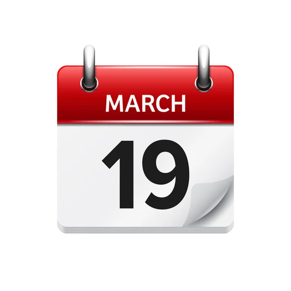 March 19. Vector flat daily calendar icon. Date and time, day, month. Holiday. — Stockový vektor