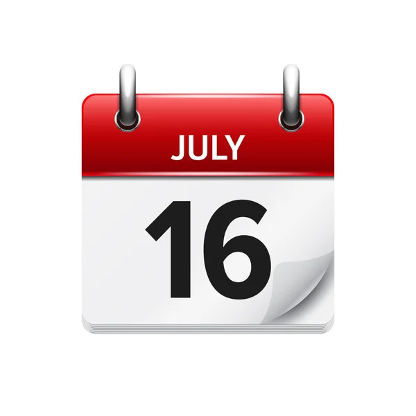 16 luglio. icona del calendario giornaliero piatto vettoriale. Data e ora, giorno, mese. Vacanze . — Vettoriale Stock