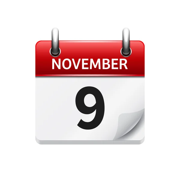 November 9 . Vector flat daily calendar icon. Date and time, day, month. Holiday. — Stock Vector